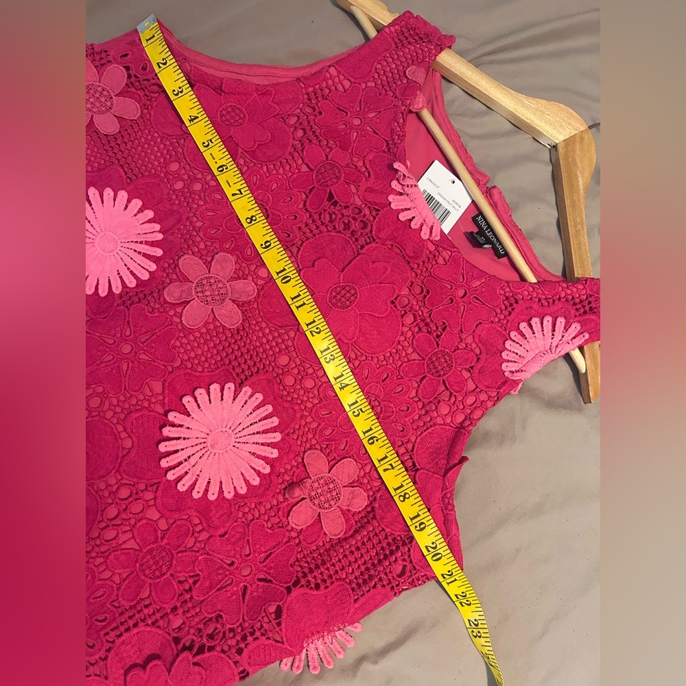 NWT Nina Leonard Sleeveless 3D Floral Lace Midi Dress Dragon Fruit Multi Size XL - Picture 10 of 13